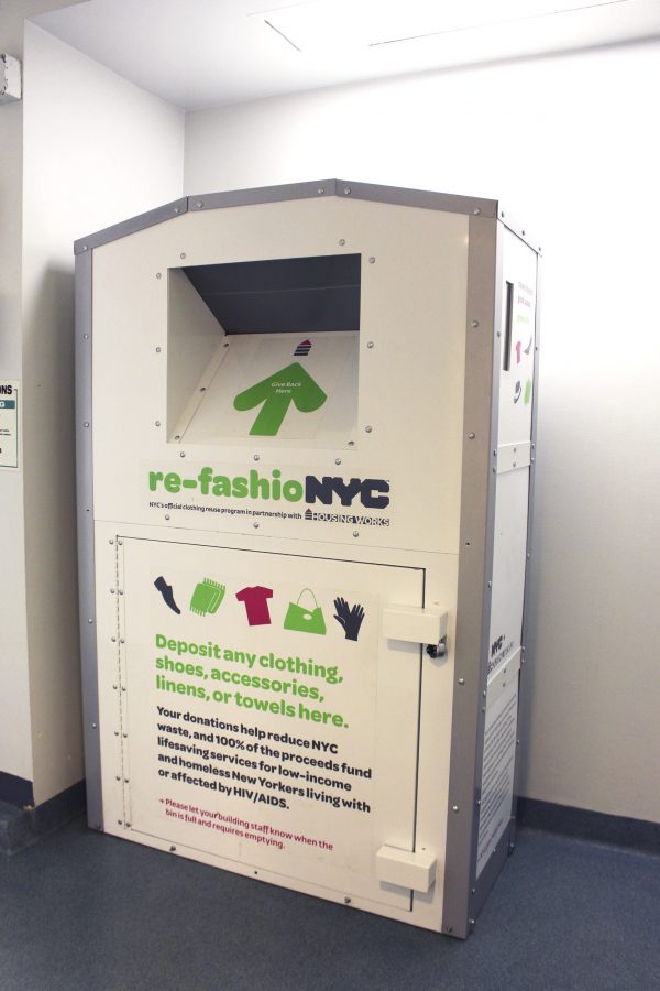 Third North’s laundry room holds a re-fashioNYC recycling point — 16 other halls have joined this initiative. The re-fashioNYC program promotes the recycling of clothing, the majority of which is not biodegradable.