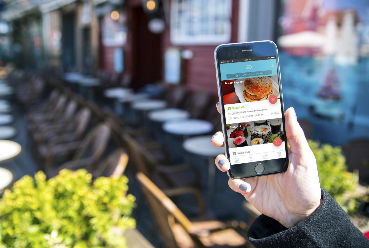 The app Food For All display partnering restaurants around Washington Square Park.
