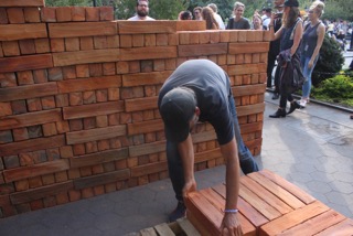 In the middle of Washington Square Park, a wall of bricks was put together in artistic protest against the Trump Administration.