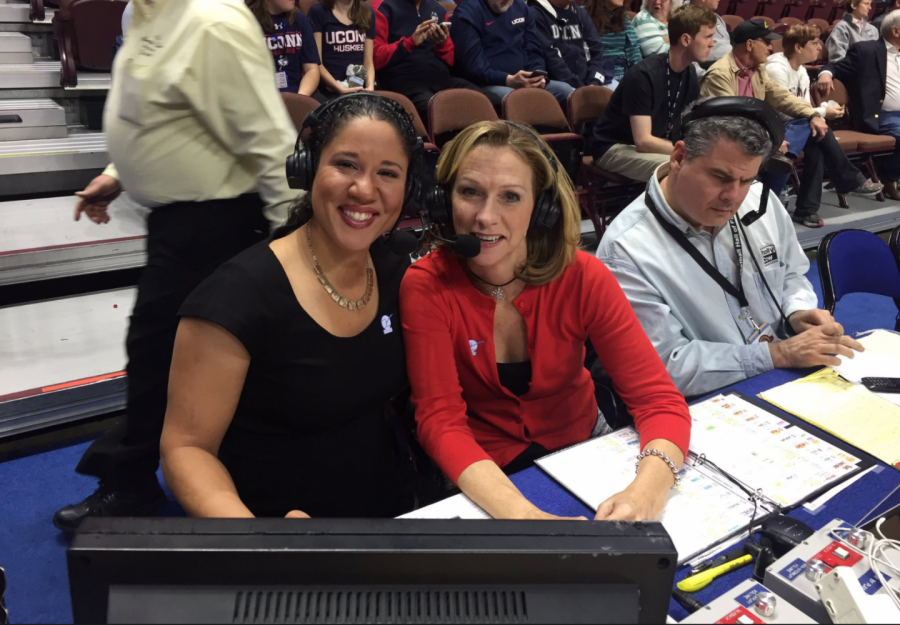 NFL Announcer Beth Mowins (right) faced sexist criticism after becoming the first female play-by-play announcer in 30 years to call an NFL regular season game.