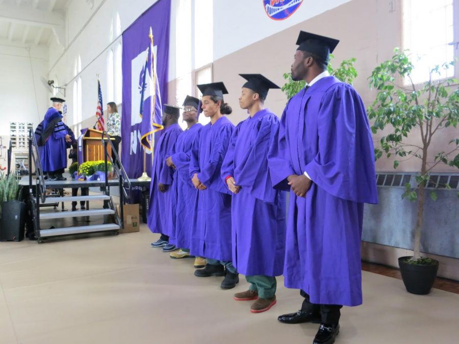 President Hamilton and Gallatin Dean Susanne Wofford attended the first graduation of NYUs Prison Education Program where five students received associates degrees in Liberal Studies.