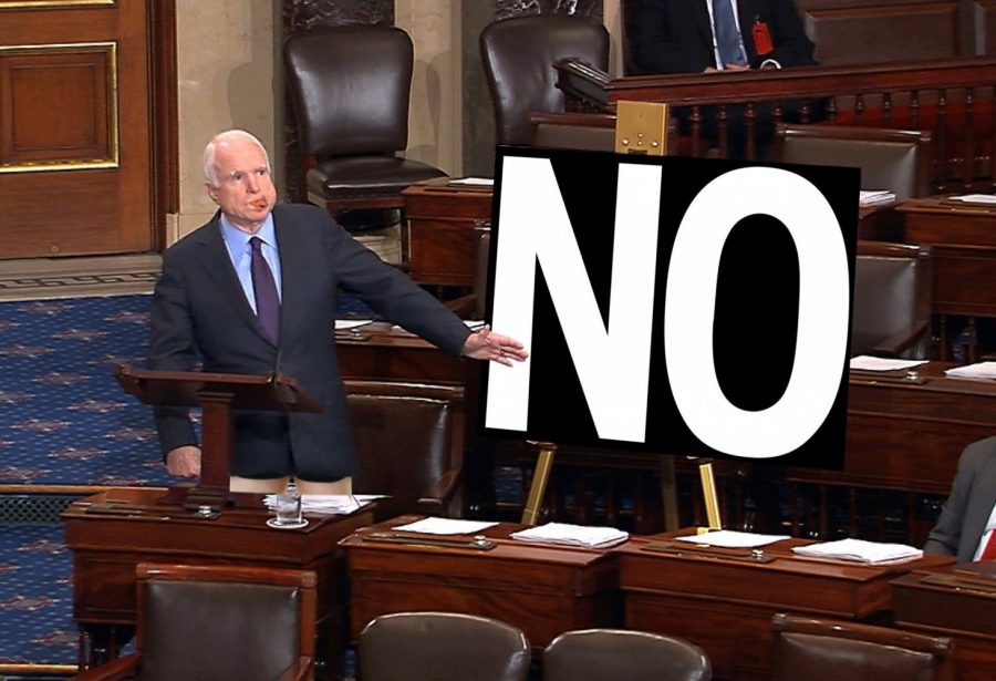 John McCain blows a raspberry on the Senate floor
