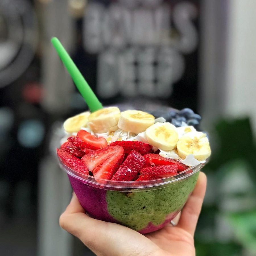 A kale/pitaya blend bowl from Playa Bowls, located at 108 MacDougal St. 