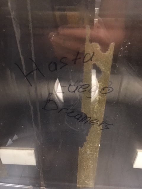 The words “Hasta Luego Dreamers” were found written in a bathroom in Bobst and translates to “goodbye dreamers” in Spanish. 
