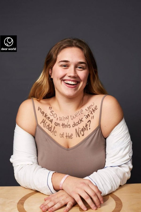 
Chloe Citron took part in the “Dear World” art project and shares her story through the letters written on her chest. 
