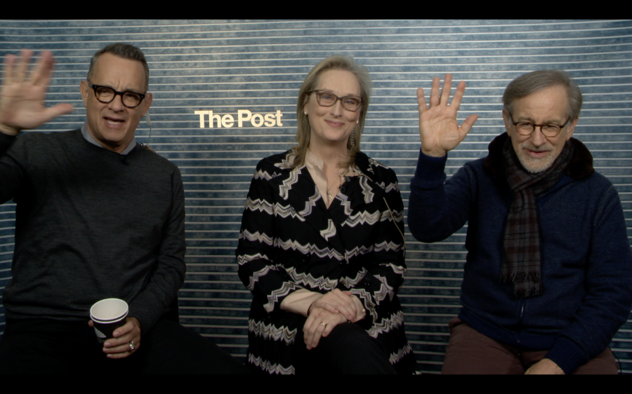 Hanks, Streep and Spielberg speak with college publications via Skype about their new movie. 