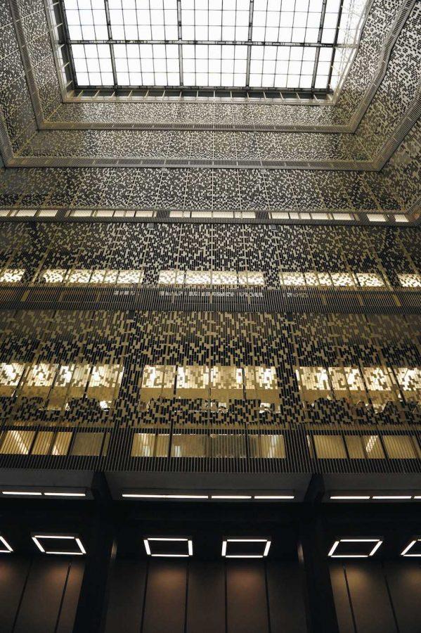 The aluminum  panels that line the corridors of Bobst Library. 