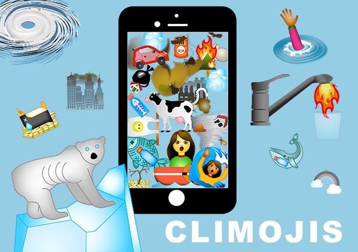 A collage of “climojis”, or climate change awareness themed emojis.
