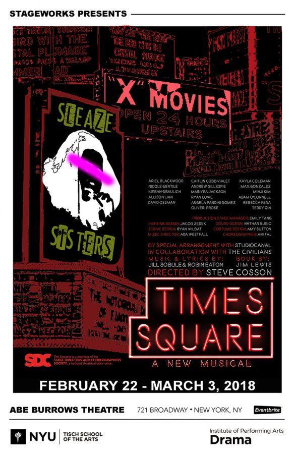 Poster for Tisch Drama’s new musical ‘Times Square’ playing at Abe Burrows Theatre through March 3.