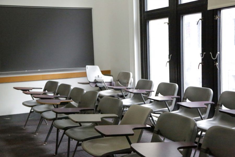 An NYU classroom. “The Science of Happiness” is one of the most popular electives that students take. 