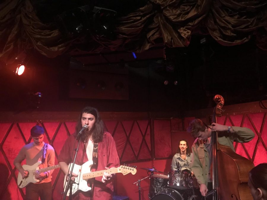The Misters, a band comprised of all NYU students, performed at Rockwood Music Hall on Feb. 3. Michael Knitting (center), a Steinhardt senior in the Music Business program; Brent Crude (right), a CAS alumnus; Todd Martin, a sophomore in Music Business (right center) and Jim White, an NYU Music Business alumnus (left).