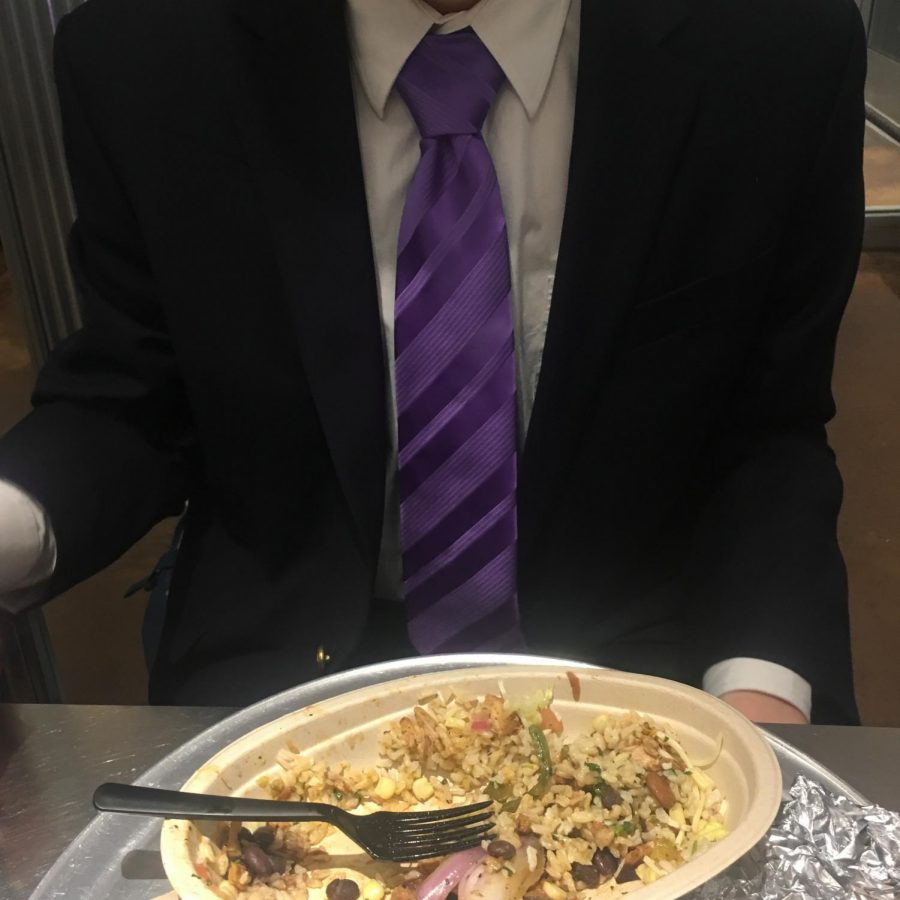 Alex, a Stern student, eating at a Chipotle after a recruitment interview. It was one of the handful of times last month that he ate out, citing the “caloric value” of Chipotle as an important factor in his decision.