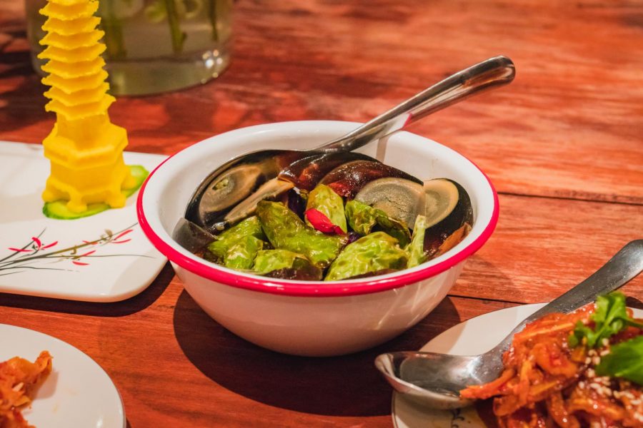 Fried Pepper with Thousand-Year Egg, another traditional Chinese dish.