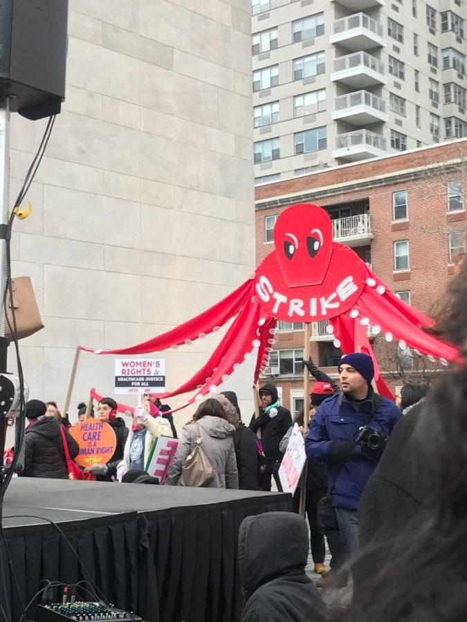On International Women’s Day, Mar. 8, people protested at Washington Square Park demanding women’s rights.  