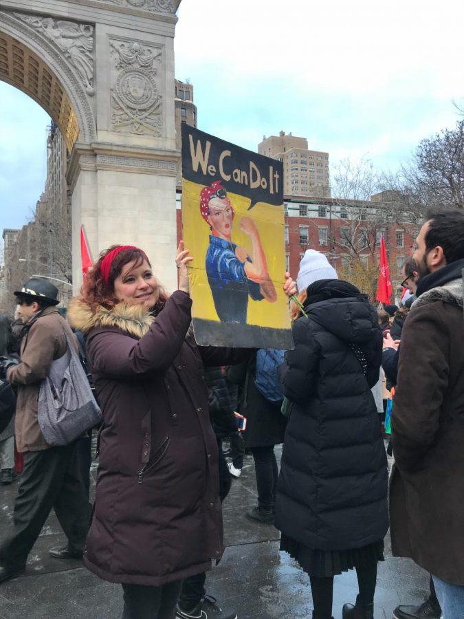 On International Women’s Day, Mar. 8, people protested at Washington Square Park demanding women’s rights.  