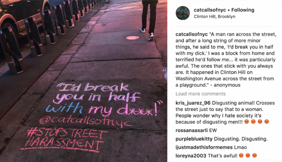 The latest post highlighting sexual harassment from Sophie Sandberg’s Instagram account called @CatCallsofNYC