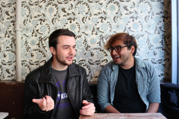  “Professor Quotes Without Context” co-founders Peter Ferrarese and Nick Sawhney discuss the conception of their popular Facebook page in Think Coffee on Fourth Avenue. 