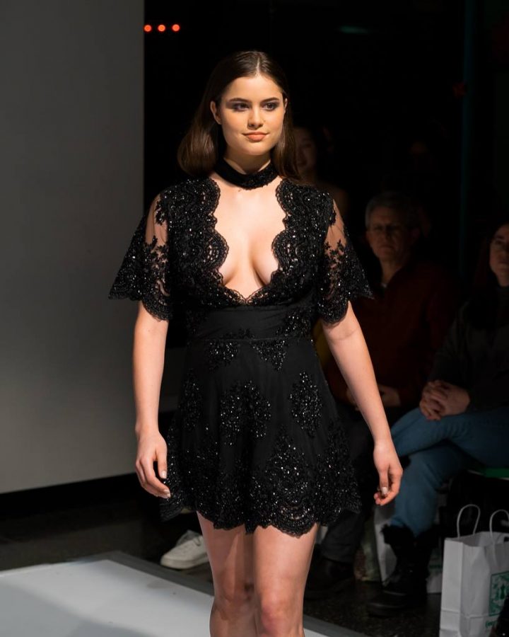 A beaded black lace romper from the collection of Gallatin sophomore Selly Djap.