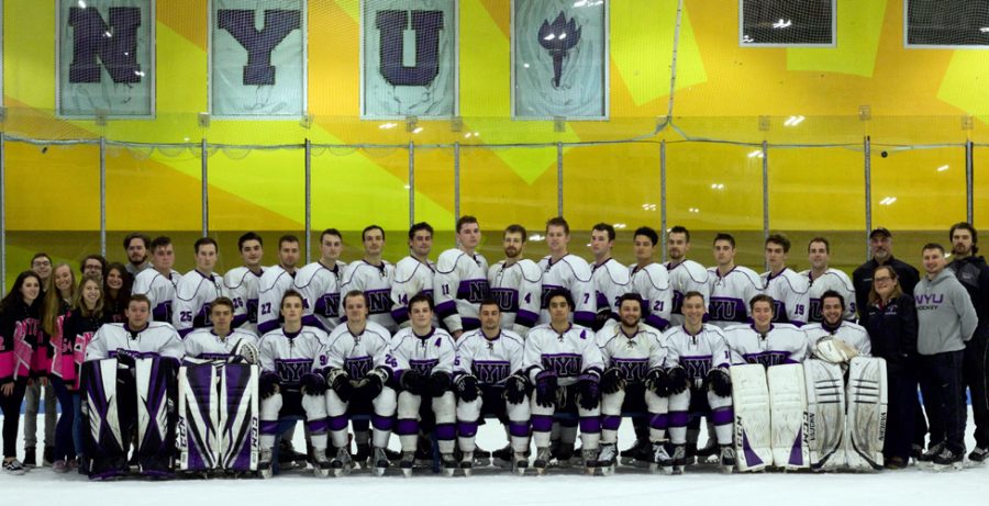 Team photo of the 2017-2018 hockey team. 