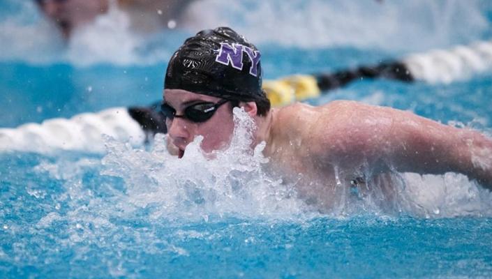 SPS senior Ian Rainey competing for NYU. Rainey recently on two national titles at the NCAA Division III Swimming and Diving National Championships.
