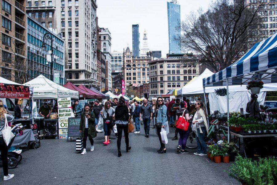 The Union Square Greenmarket is open four days a week. Various stands sell produce, dairy, meat and dry goods.