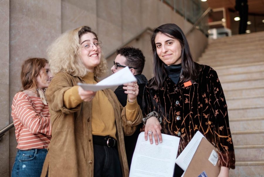 SLAM and NYU Divest protestors handing out informational flyers while occupying Kimmel on Apr. 9 2018. 