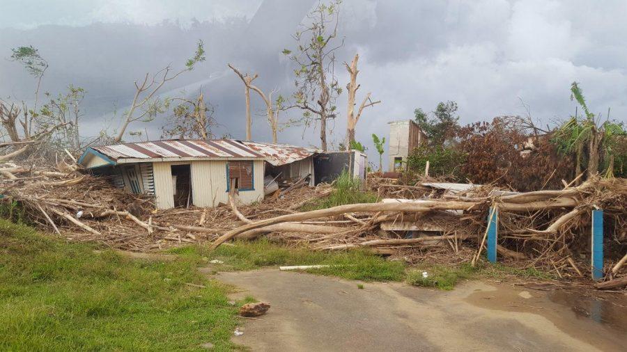 A house is right in front of Jamaris Martinez-Lugos grandparents house, the house is supposed to be on top of the blue columns on the right side but there was a flood and the river knocked it down.