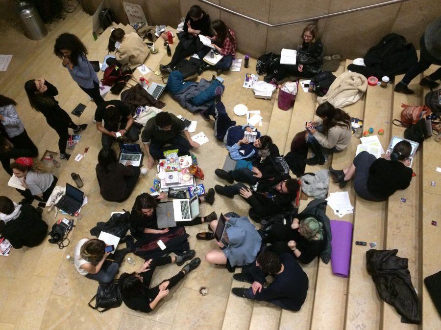 SLAM and NYU Divest protestors occupied Kimmel overnight on the night of April 9 — and for as long as it takes for their demands heard. With sleeping bags and supplies, they appear to be prepared for the long night ahead. 