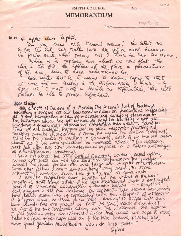 One of the many lost letters published in The Letters of Sylvia Plath.