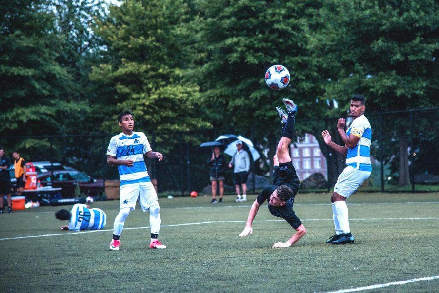 Sophomore Oliver Kleban takes a shot in a September 2018 game against John Jay. (Photo by Sam Klein)