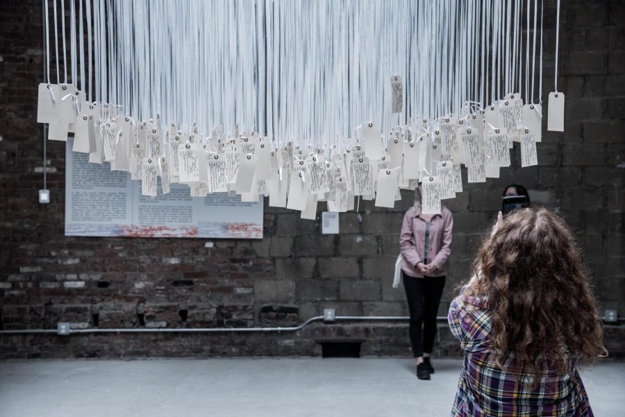 An installation made from death certificates of people who died from police brutality.