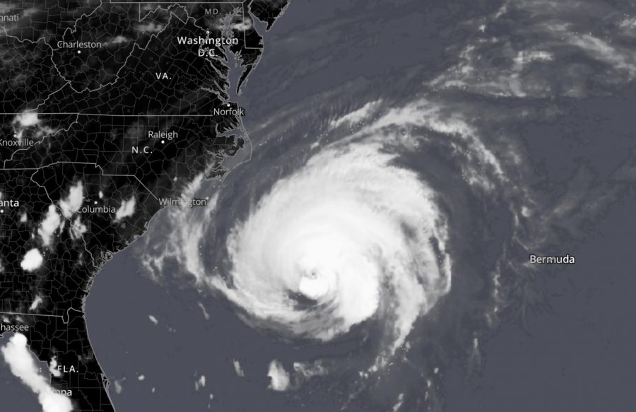 Satellite image showing Hurricane Florence approaching the East Coast.