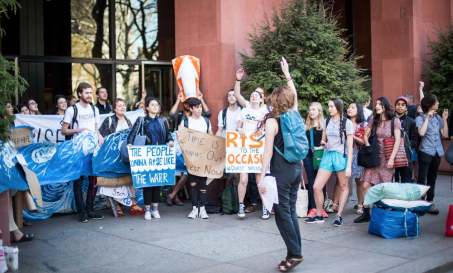 NYU Divest during a rally in 2016. (Photo by Jake Quan)