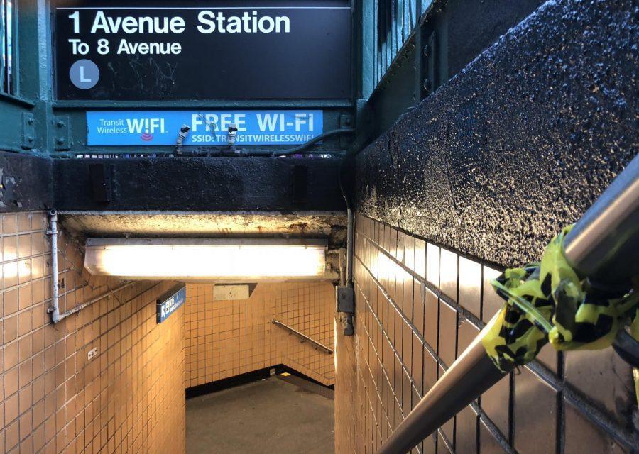 Caution tape remains after the shut down of the L train Tuesday afternoon. 