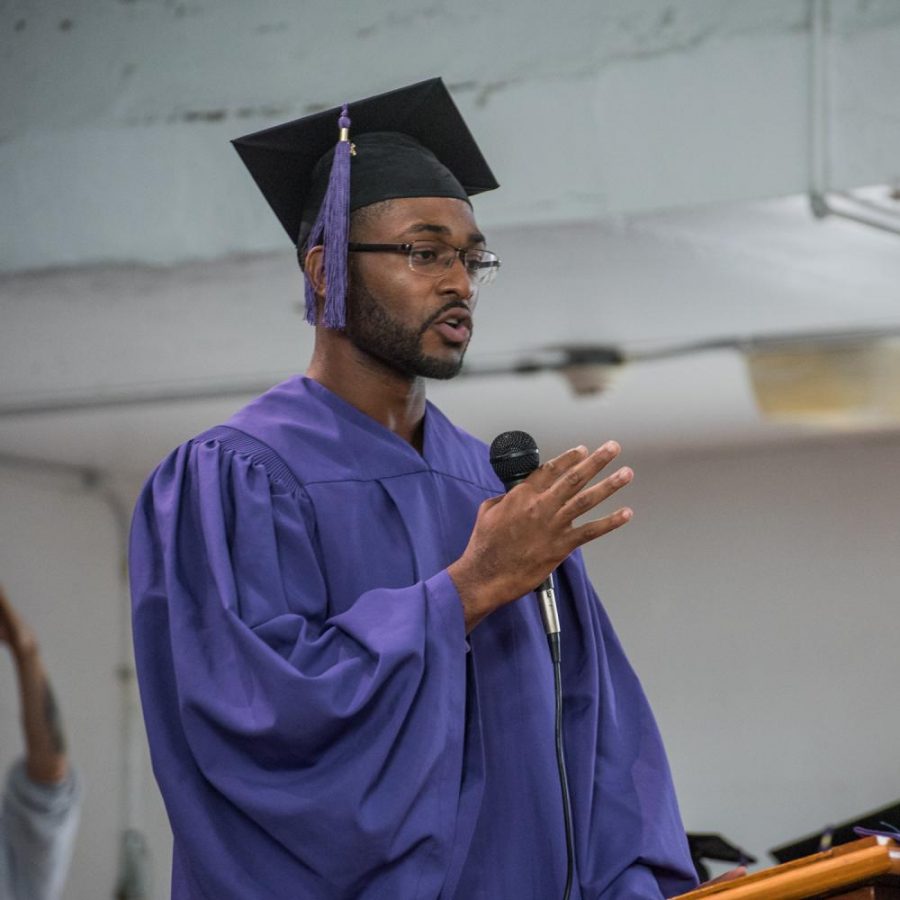 Rakeem Golson speaks at his graduation. (Photo by Sam Klein)