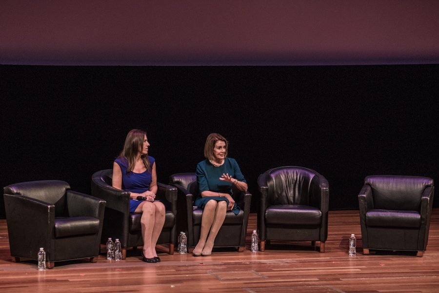 House Minority Leader Nancy Pelosi addresses NYU students and community members at the Skirball Center on Monday. She spoke about the presence of women in politics, particularly young women. (Photo by Sam Klein)
