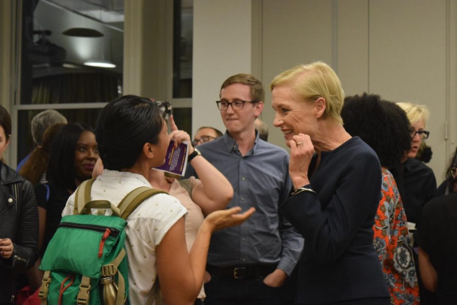 Cecile Richards (right), activist and former President of Planned Parenthood, had a sit-down conversation with NYU Professor Mitchell Moss on Tuesday.