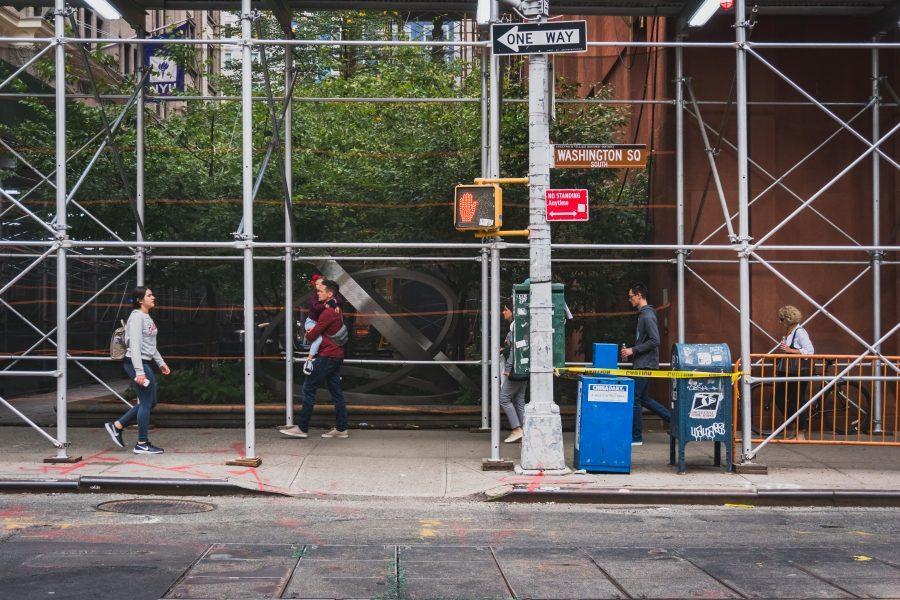 Scaffolding is raised along West 4th Street around Bobst Library. (Photo by Tony Wu)