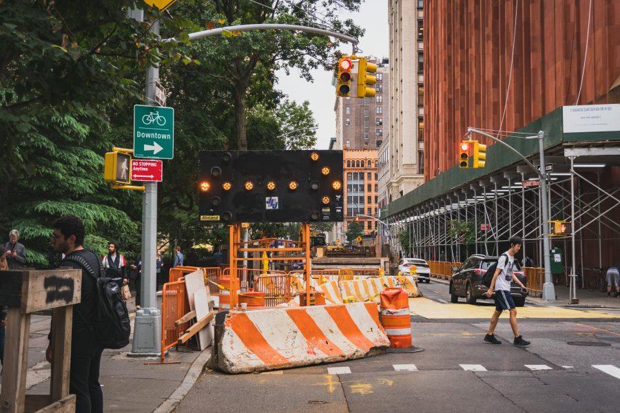 The ongoing construction on West 4th Street near Washington Square Park has reduced reduced free space for pedestrians. (Photo by Tony Wu)