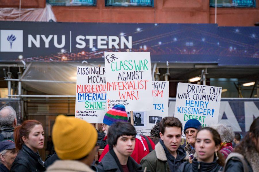 Activists+protest+against+NYU+hosting+an+event+at+Stern+featuring+former+Secretary+of+State+Henry+Kissinger.+%28Photo+by+Tony+Wu%29