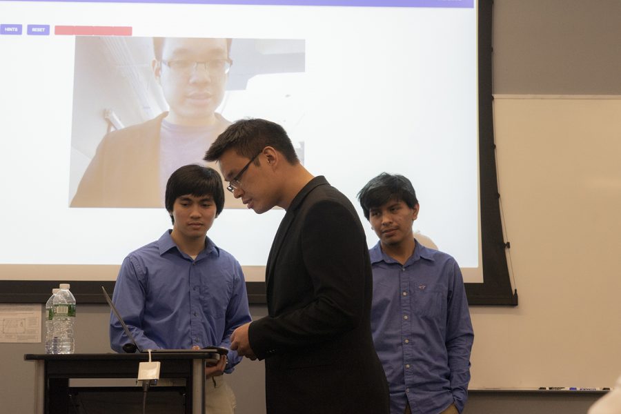 A team presentation at the Super Hacks competition. Teams worked to create start up ideas involving AI. (Photo by Alana Beyer)