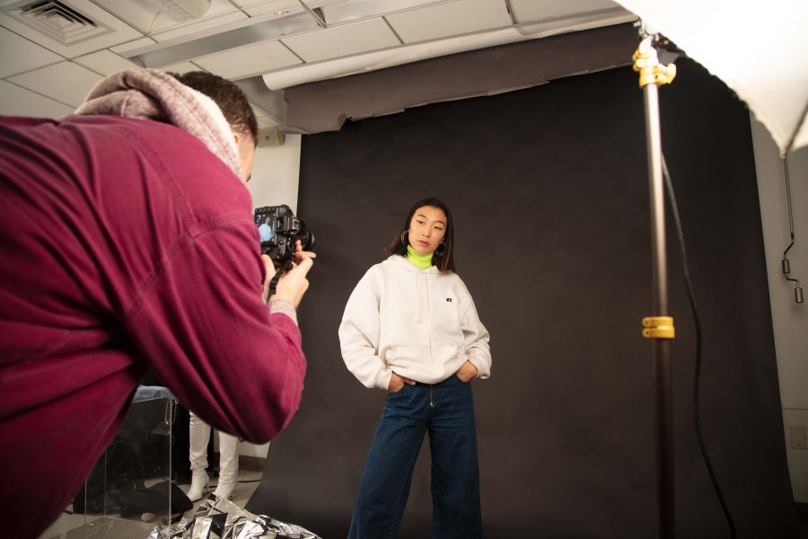 Everett Spink photographs Elizabeth Wang, editor in chief, as she poses for the upcoming Disruptive Mag issue, the Future. (Photo by Alina Patrick)