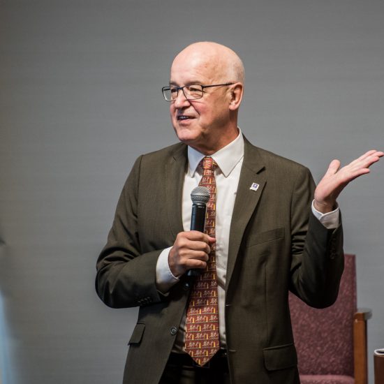 NYU President Andrew Hamilton speaks at a Fireside Chat event in Kimmel on Nov. 6, 2018. Hamilton announced at the event that NYU will open a new campus in Los Angeles.