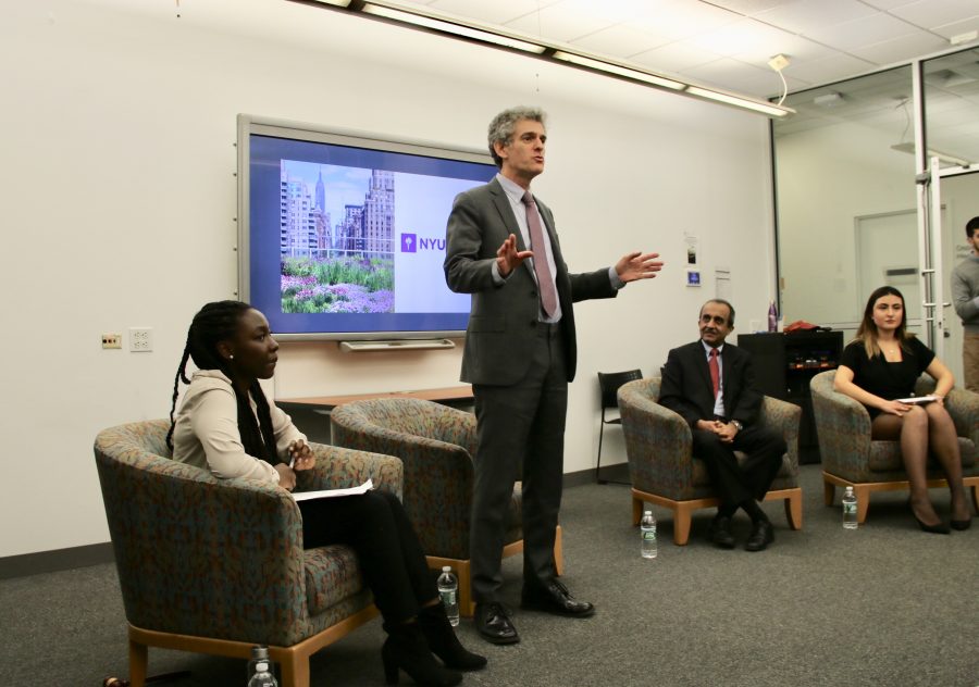 Cecil Scheib, NYU Assistant Vice President of Sustainability, speaks on the panel. (Photo by Jorene He)