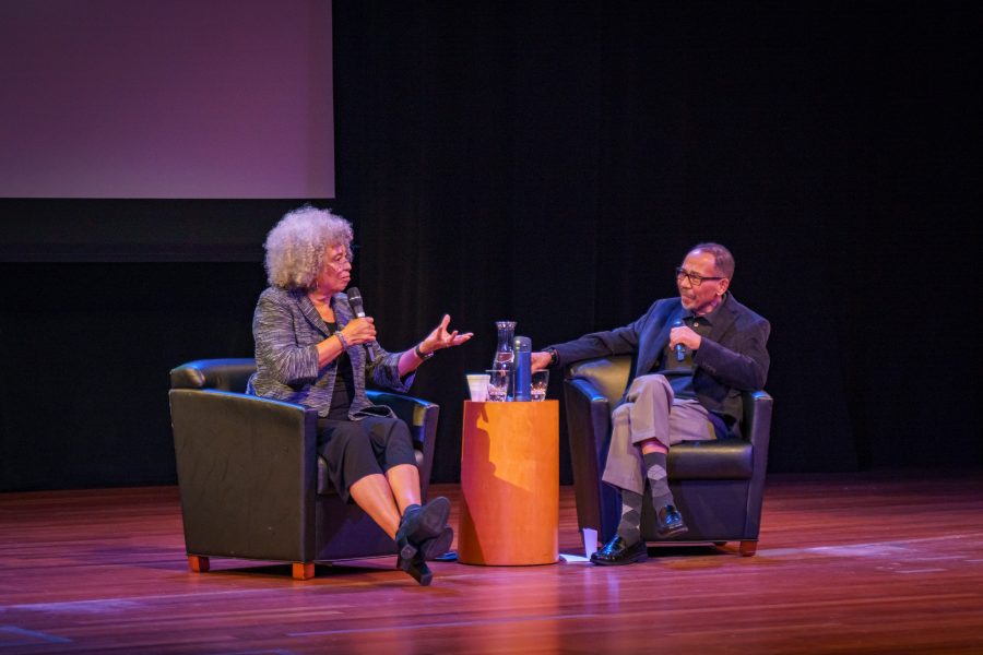 Angela+Davis%2C+activist%2C+scholar+and+writer%2C+in+conversation+with+NYU+Professor+Ed+Guerrero+at+the+Skirball+Center+on+Monday.+She+talked+about+the+role+of+arts+and+aesthetics+in+todays+political+struggle.+%28Photo+by+Tony+Wu%29