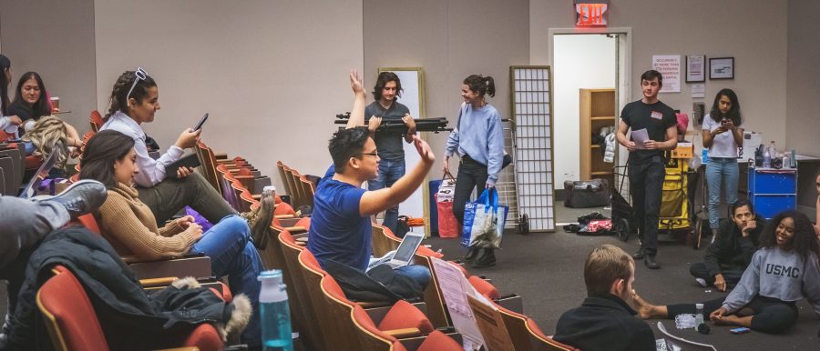 Eric Gelb reviews the cast’ performance after the rehearsal. “I’ve dedicated my life to it, and I’d be off without it,” says Gelb as he was asked his relationship with the theatre. (Photo by Tony Wu)