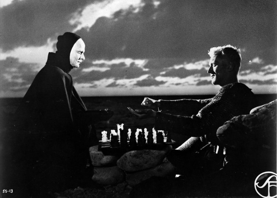 Bengt Ekerot and Max von Sydow in The Seventh Seal, playing a chess match of life and death. (Courtesy of Nico Chapin [CMPR])