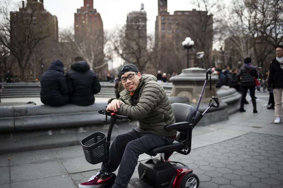 Brian Cheng is a Tisch sophomore, studying Film & TV. He was born with cerebral palsy and had been using a wheelchair to help him move around his entire life. For Cheng, navigating NYUs Washington Square campus can be challenging when it comes to older buildings with worse wheelchair accessibility. (Photo by Katie Peurrung)