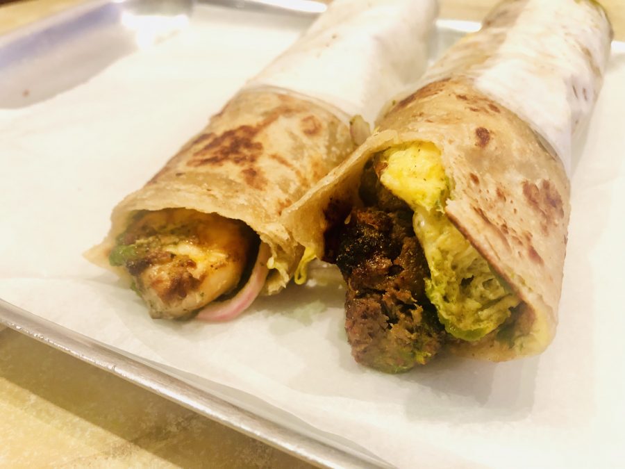 Unda beef roll and shrimp masala roll in Kati Roll Company. (Staff photo by Jorene He)