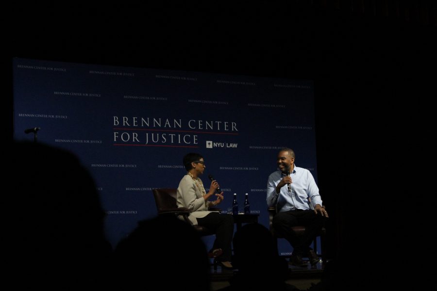 Law professor Melissa Murray speaks with renowned journalist and author Ta-Nehisi Coates about mass incarceration, the #MeToo movement and 2020 presidential candidates. (Staff Photo by Victor Porcelli)